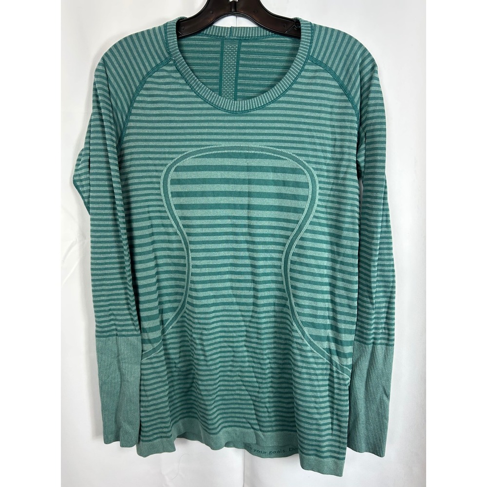 Lululemon Swiftly Tech Long Sleeve 2.0 Teal Stripe Running Thumbholes Top 12